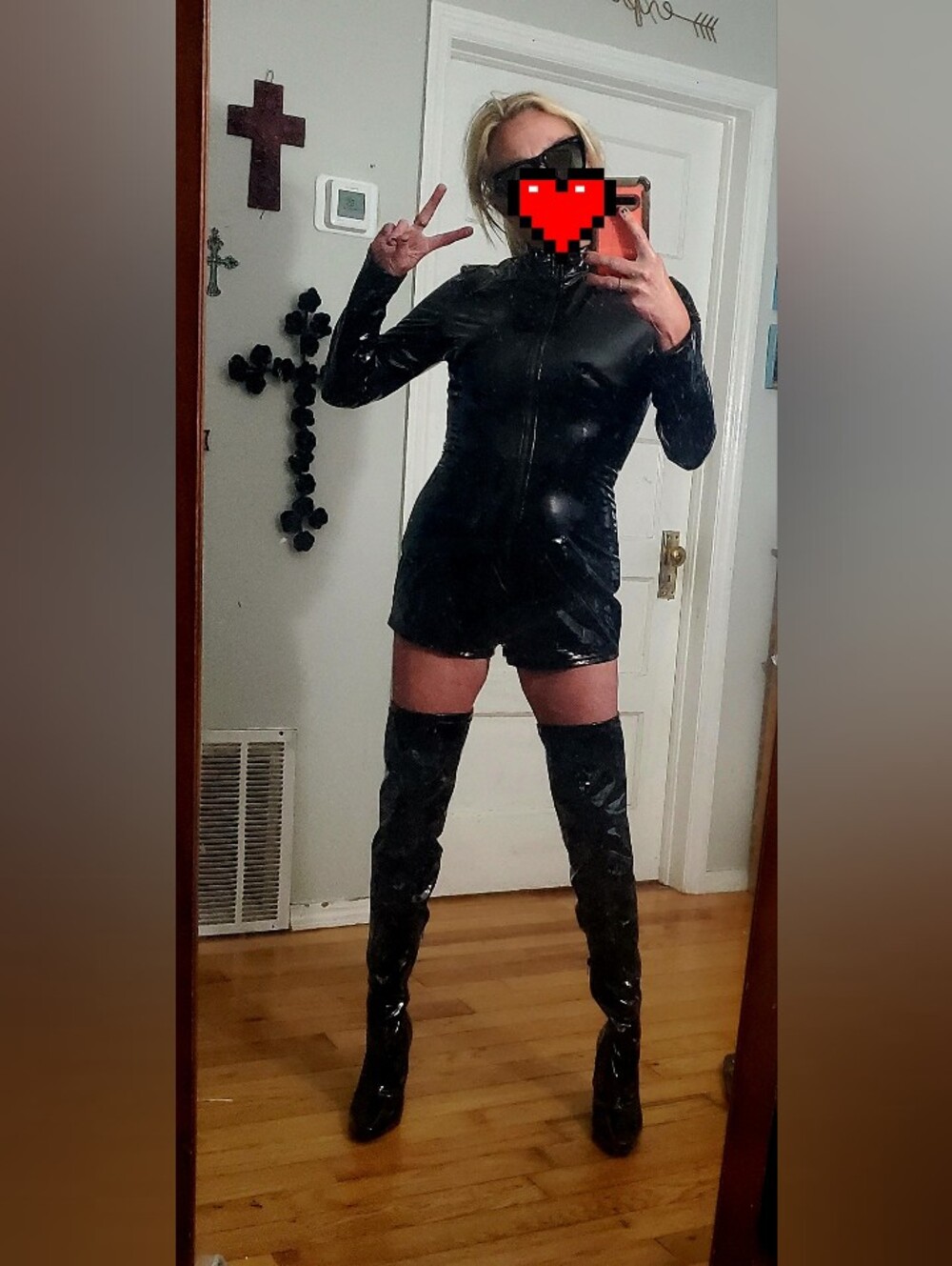 Black Faux Patent Leather Romper And Boots
